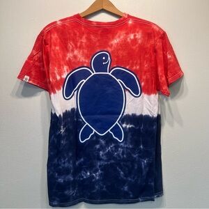 Simply Southern Red White Blue Tye Dye T Shirt Turtle on Back Sz Medium/Small